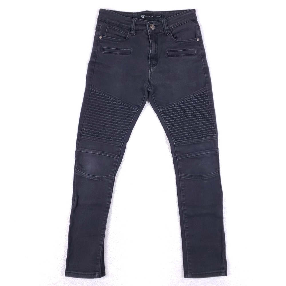 Waimea Biker Jeans Boys Size 12 Black Moto Skinny Fit Streetwear